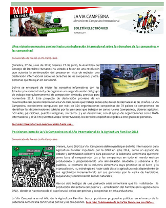 La Via Campesina- Boletín Electrónico Junio de 2014